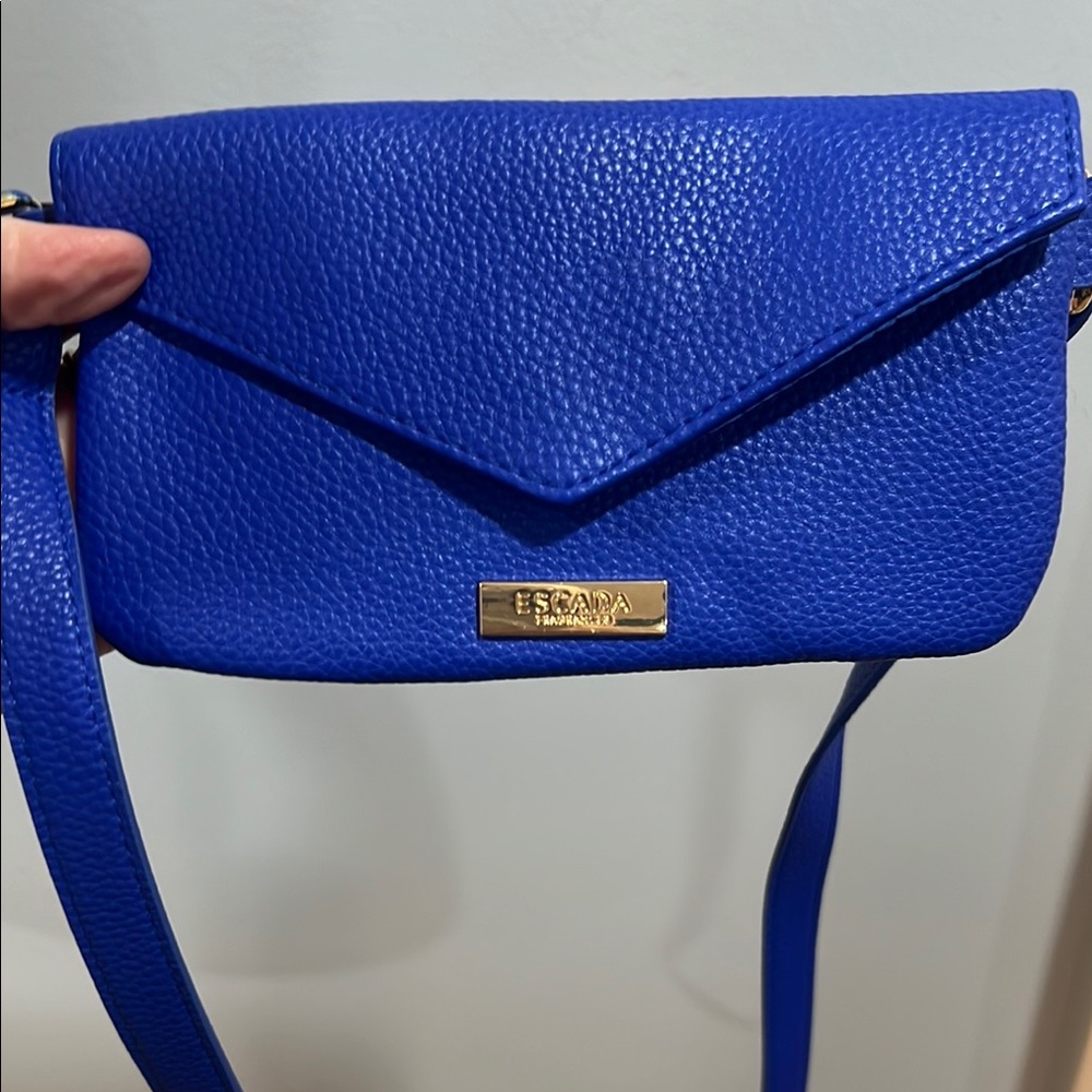 Escada Blue Crossbody Bag with Textured Leather and Envelope Design
